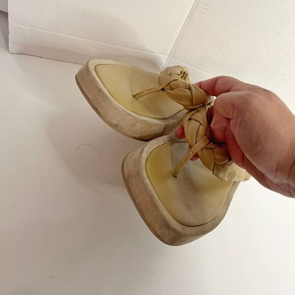 Vince Nita Braided Leather Square Toe Platform Fit Flop Thong Strap Sandals - Picture 11 of 12